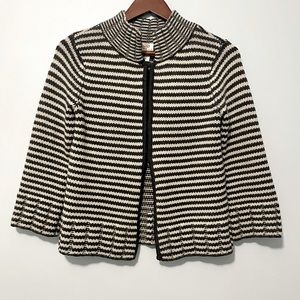 Talbots Gray White Stripe Wool Angora Rabbit Hair Cardigan